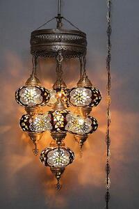 Lampada a sospensione a 7 sfere in vetro mosaico marrone - Lampada a sospensione turca con 7 sfere in vetro mosaico - Lampada da soffitto orientale