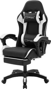 ML-Design sedia da gioco con poggiapiedi, Similcuoio bianca e nera, sedia da ufficio ergonomica con bracciolo poggiatesta cuscino lombare, sedia girevole regolabile