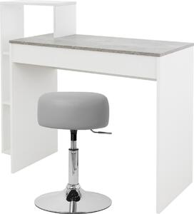ML-Design scrivania con sgabello, bianco-grigio, scrivania per computer con ripiano, sgabello imbottito sgabello grigio chiaro, Ø33cm girevole regolabile in altezza