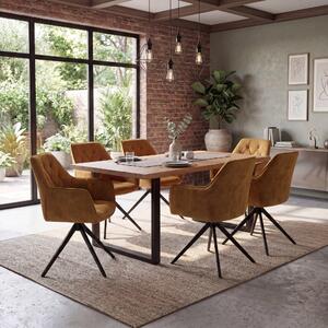 Set di 6 sedie da pranzo HWC-L80, sedie da cucina con braccioli girevoli e ritorno automatico, velluto 440 g/m² ~ effetto pelle scamosciata, giallo senape