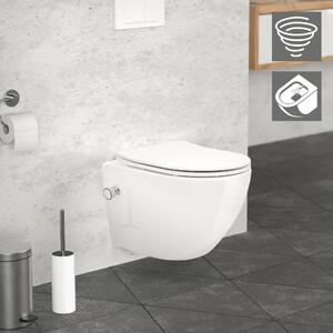 LuxeBath WC sospeso senza bordo con funzione bidet, bianco, corto, scarico tornado