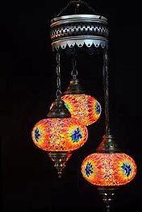 Lampada a sospensione turca con 3 sfere di vetro colorate in stile orientale - Lampada Moosik fatta a mano