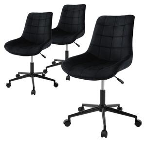ML-Design, sedia da ufficio con schienale, 3 pezzi, nera, seduta in velluto con struttura in metallo