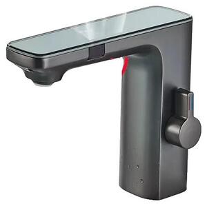 Rubinetto per lavabo, comando con sensore touch, indicatore di temperatura a LED, grigio