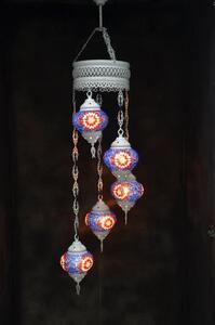 Lampada a sospensione in vetro colorato pastello con 5 sfere a mosaico in stile marocchino, lunghezza circa 120 cm