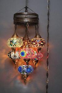 Lampada a sospensione a 7 sfere in vetro mosaico multicolore - Lampada a sospensione turca con 7 sfere in vetro mosaico - Lampada da soffitto orientale