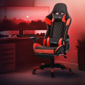 Sedia da gioco ML-Design con poggiapiedi, nero/rosso, in pelle artificiale, ergonomica