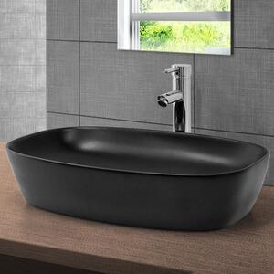 LuxeBath Lavabo da appoggio Square, 60,5x38,5x14 cm, nero opaco, in Vetroceramica