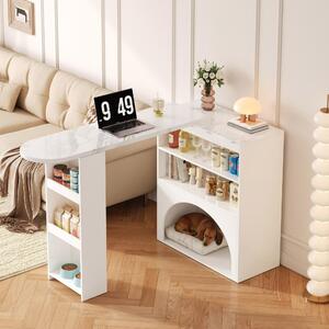 Tavolo allungabile per bar e sala da pranzo, con area dedicata agli animali domestici, dimensioni 120–200 x 40 x 100 cm, colore bianco effetto marmo