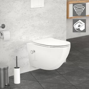 LuxeBath WC sospeso senza bordo con funzione bidet, bianco, lungo, risciacquo tornado