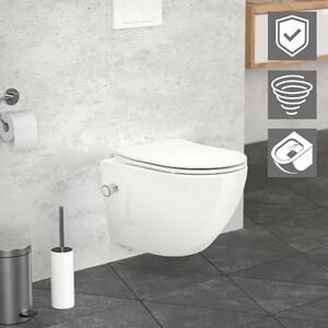 LuxeBath WC sospeso senza bordo con funzione bidet, bianco, corto, a filo tornado, con nano rivestimento