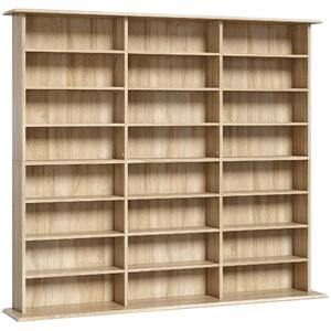 HOMCOM Mobile libreria per 1032 CD o 594 DVD con 24 scomparti e 18 ripiani regolabili, rovere | Aosom Italy