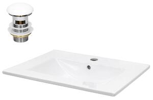 Lavabo LuxeBath Lavabo da appoggio Square, 61x46,5x17,5 cm, bianco, in Vetroceramica, incl. set di scarico con troppopieno