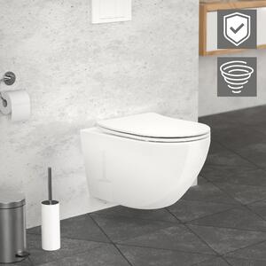 LuxeBath WC sospeso senza bordo, bianco, lungo, scarico Tornado, con nano rivestimento