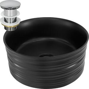 Lavabo LuxeBath Lavabo da appoggio rotondo, Ø 41x18 cm, nero, in Vetroceramica, incl. set di scarico senza troppopieno