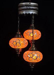 Lampada a sospensione turca con 3 sfere in mosaico arancione – Lampada orientale fatta a mano per un'illuminazione suggestiva