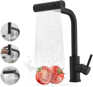 Rubinetto da cucina nero con doccetta, miscelatore girevole a 360 gradi per il lavello, miscelatore monocomando con 3 getti