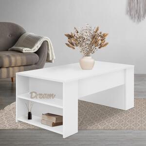 Tavolino da salotto ML-Design in bianco, 100x60x42 cm, Spazioso tavolino da salotto con 2 scomparti sui lati, Tavolino da divano dal design moderno con ampio spazio di archiviazione