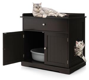 KOMFOTTEU, armadio per gatti 3 in 1, con lettiera e cassetti, doppia porta e aperture per gatti, lettiera nascosta, tavolino laterale per la lettiera, ideale per soggiorno, camera da letto e balcone (marrone)