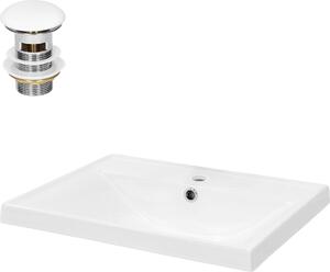 LuxeBath Lavabo da appoggio Square, 51x41,5x15,5 cm, bianco, in Vetroceramica, incl. set di scarico con troppopieno