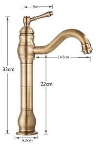 Lavabo da bagno - Miscelatore monocomando per lavabo - Montaggio monoblocco - Acqua calda/fredda - Bocchetta a cascata - Design retrò - Ottone anticato