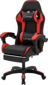 ML-Design sedia da gioco con poggiapiedi, Pelle finta nera-rossa, sedia da ufficio ergonomica con bracciolo poggiatesta cuscino lombare, sedia girevole regolabile
