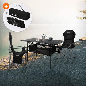 Set di mobili da campeggio Hauki 3 pezzi, tavolo pieghevole nero con 2 sedie da campeggio, inclusa borsa per il trasporto