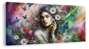 Quadro su tela – Ragazza nel paradiso floreale