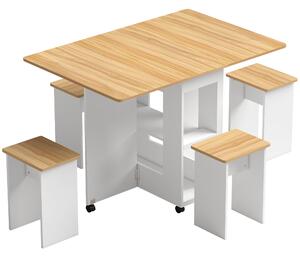HOMCOM Set tavolo da pranzo pieghevole con 4 sedie e ruote, rovere | Aosom Italy