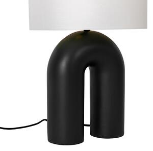 Lampada da tavolo di design nera con paralume in lino bianco - Lotti