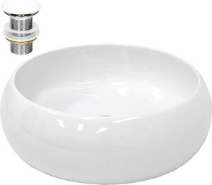 Lavabo LuxeBath Lavabo da appoggio rotondo, Ø35x12 cm, bianco, in Vetroceramica, incl. set di scarico senza troppopieno