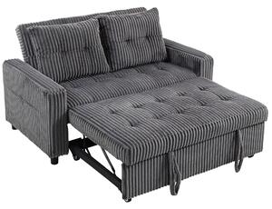 HOMCOM Divano letto 2 posti in velluto a coste con 2 cuscini e tasche, 157 x 190 cm, grigio scuro | Aosom Italy
