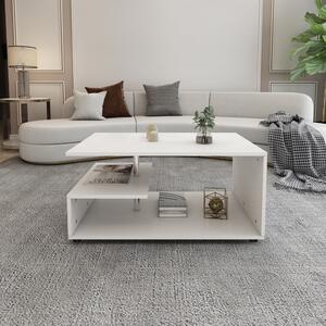 ML-Design tavolino / tavolino, bianco, con barra decorativa in metallo, 91x41x52,6 cm, tavolino da divano moderno e spazioso con ripiani su 3 livelli