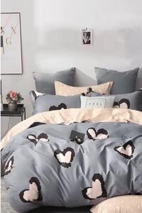 Biancheria da letto grigia/beige in cotone renforcé per letto matrimoniale/per letto esteso con lenzuolo incluso/4 pezzi 200x220 cm Double Heart – Mila Home