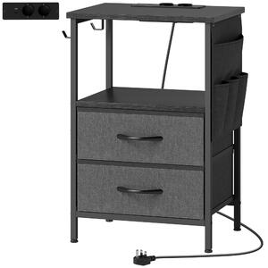 HOMCOM Tavolino da Salotto e Laterale con Stazione di Ricarica, Struttura in Acciaio, Porte USB-C, Cassetti e Ganci, 40x30x60 cm, Nero | Aosom Italy