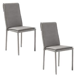 Set 2 sedie Imbottite 45x59x95 cm In Tessuto Effetto Pelle Vincent Grigio Perla