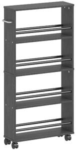 HOMCOM Scaffale Multifunzione con Ruote, Design Salvaspazio, 4 Scomparti, 45x15x91 cm, Nero | Aosom Italy