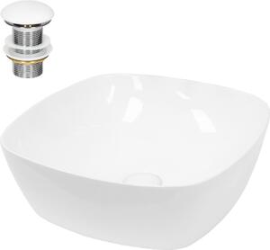 Lavabo LuxeBath Lavabo da appoggio rotondo, Ø 40,5x14 cm, bianco, in Vetroceramica, incl. set di scarico senza troppopieno