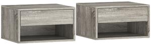 HOMCOM Set di 2 Comodini da Parete con Comodini, Cassetto, Vano Aperto e Piano, 37x32x21 cm, Grigio | Aosom Italy