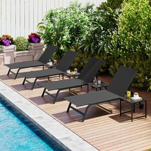 Costway Set sdraio e tavolino in metallo con schienale regolabile in 6 posizioni, Tavolino quadrato per giardino e balcone Nero