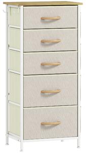 HOMCOM Cassettiera per Camera da Letto con 5 Cassetti in Tessuto, Traverse in Acciaio, Superficie in Legno, 4 Tasche Portaoggetti, 2 Ganci, Beige | Aosom Italy