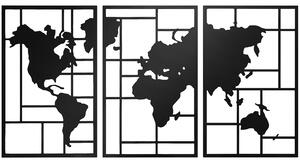 HOMCOM Set di 3 Pezzi Decorazione da Parete in Metallo Mappa Mondo, per Soggiorno, Camera e Corridoio, Nero | Aosom Italy