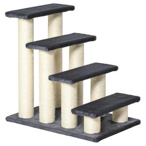 PawHut Scaletta per cani e gatti a 4 gradini in peluche con pali in sisal, grigio | Aosom Italy