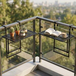 Costway Set di 2 tavolini pieghevole da balcone 5 posizioni altezza regolabili, Tavolino da appendere per ringhiera in metallo