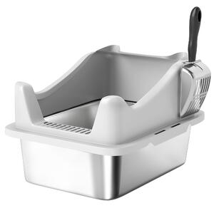 PawHut Lettiera in Acciaio Inossidabile, Cassettina Igienica per Gatto, Bordi Alti, Facile da Pulire, 43,1x33,2x25,4 cm, Grigio | Aosom Italy