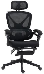 HOMCOM Sedia da ufficio ergonomica reclinabile in rete con poggiatesta regolabile, nera | Aosom Italy