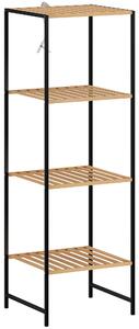 HOMCOM Scaffale da Terra per Bagno in Bambù e Acciaio, con 4 Ripiani, Libreria a 4 Livelli, 36,5x33x110 cm, Legno Naturale | Aosom Italy