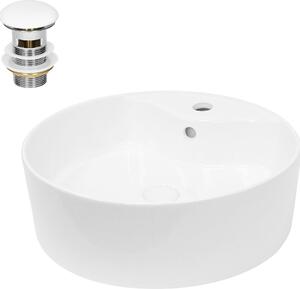 Lavabo LuxeBath Lavabo da appoggio rotondo, Ø 46x15,5 cm, bianco, in Vetroceramica, incl. set di scarico con troppopieno