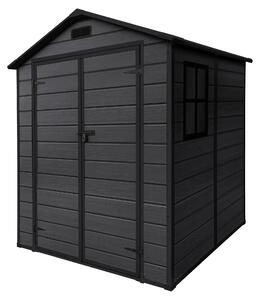 ECD Germany Casetta da giardino resistente alle intemperie da 5 m³ in plastica con doppia porta, pavimento e tetto a due falde, 151x182x220 cm, grigio scuro, ripostiglio per attrezzi, casetta da giardino