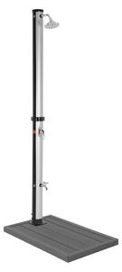 ML-Design doccia solare 20L 210cm rotonda nero-argento con piastra di base grigio scuro, doccia solare da giardino con doccia a pedale/soffione, acqua calda 60°C